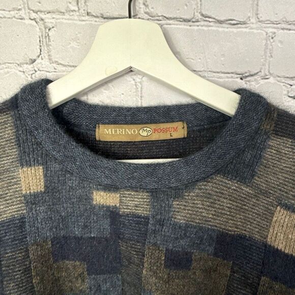 Vintage Merino Possum Pullover Sweater Size Large Geometric Knit - Picture 2 of 6